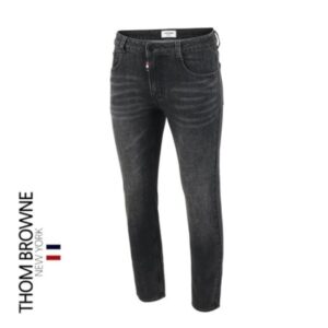 톰브라운 화이트패치 스틸레더 블랙 슬림핏 청바지