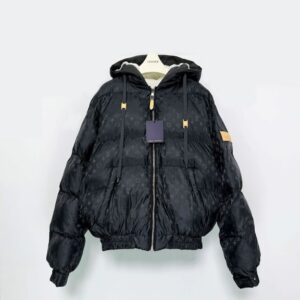 루이비통 1V SKI 스키 시리즈 프린트 후드 웨빙 드로스트링 다운 재킷