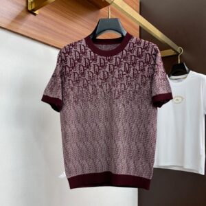 디올 패밀리 남성용 고급 심플 라운드넥 두꺼운 니트 스웨터 반팔