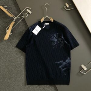 디올 슬림핏 다크 패턴 자카드 반팔 티셔츠