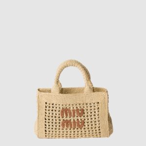 미우미우 라피아 효과 우븐 핸드백 5BA219