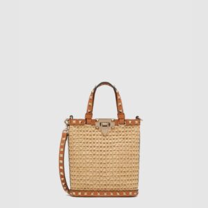 발렌티노 미니 락스터드 라피아 숄더백