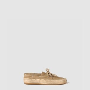 미우미우 스웨이드 및 라피아 보트 슈즈 5D378E