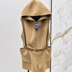 프라다 가을 겨울 최신 스타일 그레이 레터링 후드 울 베스트