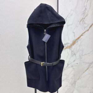 프라다 가을 겨울 최신 스타일 그레이 레터링 후드 울 베스트