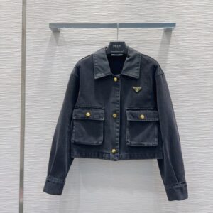 프라다 고품질 트윌 코튼 워싱 데님 자켓