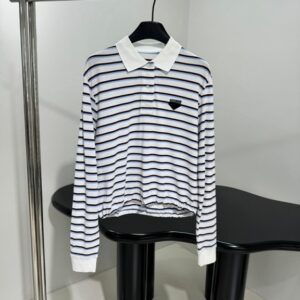 프라다 피케 코튼 소재의 신상품 긴팔 폴로 셔츠