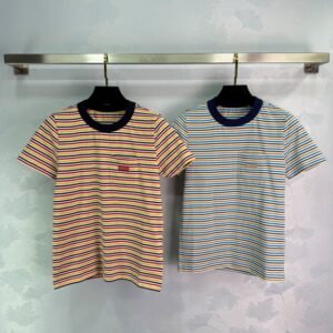 프라다 스트라이프 포켓 마이크로 로고 슬림핏 반팔 티셔츠