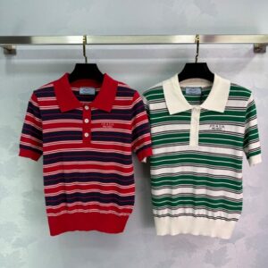 프라다 줄무늬 니트 반팔 티셔츠