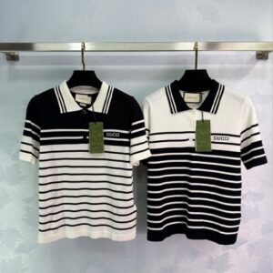 구찌 스트라이프 라펠 니트 반소매