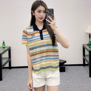 로에베 컬러풀한 스트라이프 니트 반팔