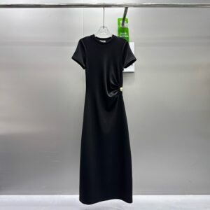 로에베 골드 버튼 헵번 스타일 플리츠 드레스