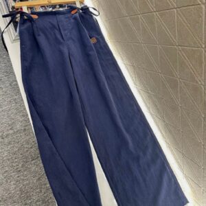 로에베 끈이 달린 코튼과 리넨 와이드 레그 팬츠