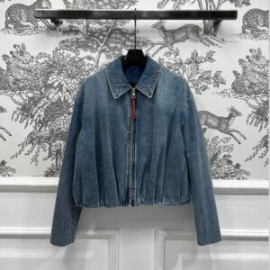 로에베 가죽 장식 데님 시리즈 밑단 레이어드 플리츠 재킷