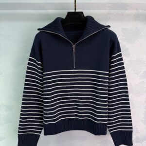 미우미우 하프 오픈 라펠 스트라이프 니트 스웨터