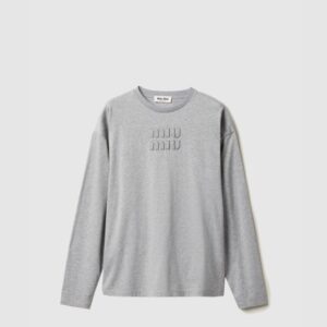 미우미우 자수 로고 장식 코튼 티셔츠