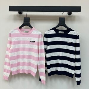 미우미우 라운드넥 스트라이프 니트 긴팔 탑