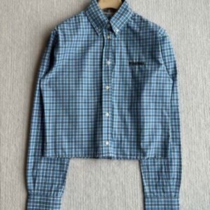 미우미우 복고풍 컬리지 스타일 블루 플레드 셔츠