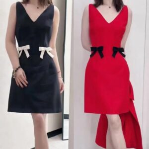 발렌티노2025 초가을 리본 슬리브리스 V넥 드레스