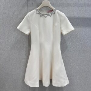 발렌티노 라인스톤 라운드넥 반소매 드레스