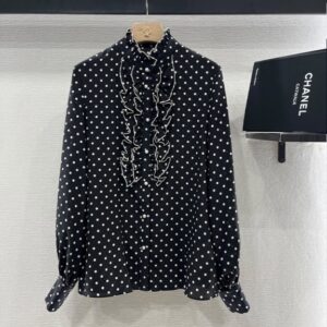 발렌티노 러플 밑단 폴카도트 실크 셔츠