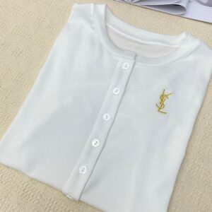 생로랑 자수 슬림핏 아이스실크 티셔츠