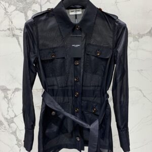 생로랑 세인트 패밀리 실크 시스루 헌팅 탑