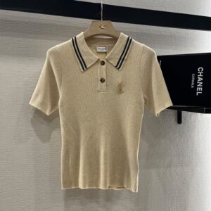 생로랑 브로치 라펠 니트 반소매