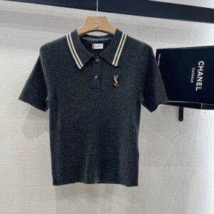 생로랑 브로치 라펠 니트 반소매