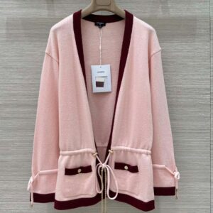 샤넬 배색 에징 벨트 드로스트링 캐시미어 롱 가디건