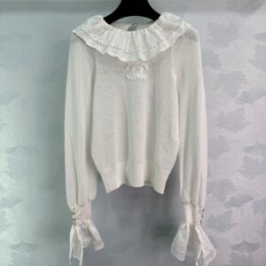 샤넬 화이트 레이스 메시 탑