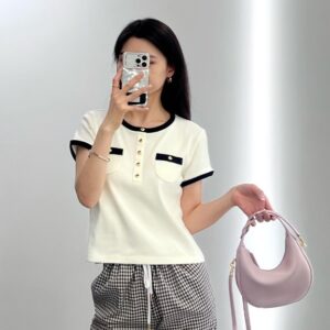 셀린* 25S 신상품 봄/여름 고급 순면 화이트 반팔 탑