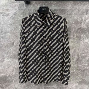 셀린* 체인 로고 프린트 100% 실크 셔츠