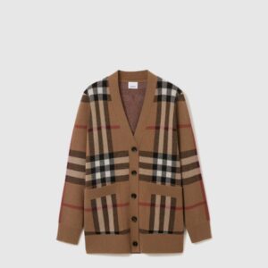 체크 울 캐시미어 가디건