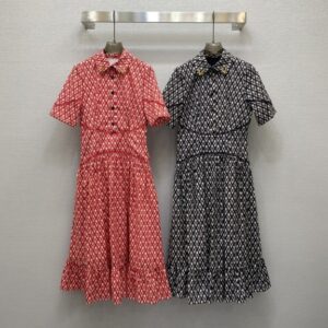 발렌티노 옷깃 무거운 자수 분할 디자인 디지털 인쇄 드레스