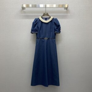 발렌티노 데님 레이스 퍼프 슬리브 디자인 드레스