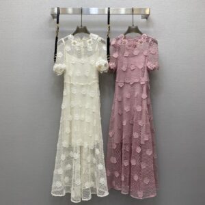 발렌티노 헤비듀티 크로셰 원단 꽃잎 장식 디자인 허리 드레스, (벨트 포함)