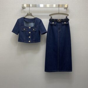 발렌티노 스퀘어 칼라 숏 재킷 + 롱 스커트 슈트, (벨트 포함)