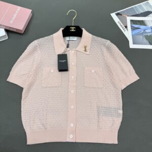 생로랑 통기성이 좋은 실크 반팔 탑