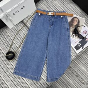 셀린* 자수 레터 포켓 데님 크롭 팬츠